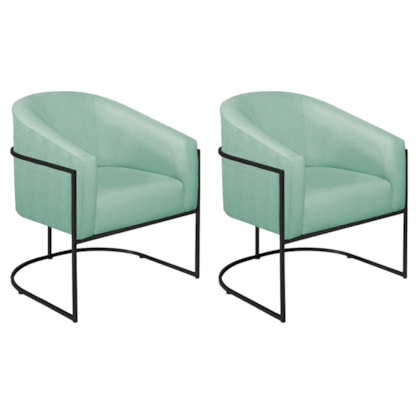 Kit 02 Poltronas Decorativas Sala de Estar Recepção Luiza Base de Ferro Preto Suede Azul Ciano - Amarena Móveis