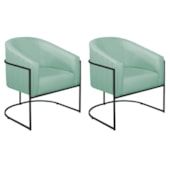 Kit 02 Poltronas Decorativas Sala de Estar Recepção Luiza Base de Ferro Preto Suede Azul Tiffany - Amarena Móveis