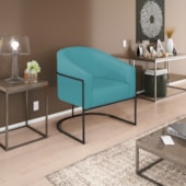 Kit 02 Poltronas Decorativas Sala de Estar Recepção Luiza Base de Ferro Preto Suede Azul Turquesa - Amarena Móveis