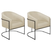 Kit 02 Poltronas Decorativas Sala de Estar Recepção Luiza Base de Ferro Preto Suede Bege - Amarena Móveis