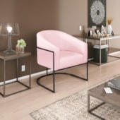 Kit 02 Poltronas Decorativas Sala de Estar Recepção Luiza Base de Ferro Preto Suede Rosa Bebê - Amarena Móveis