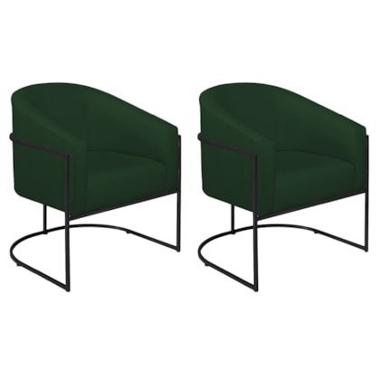 Kit 02 Poltronas Decorativas Sala de Estar Recepção Luiza Base de Ferro Preto Suede Verde - Amarena Móveis