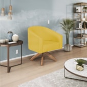 Kit 02 Poltronas Decorativas Sala de Estar Recepção Luiza Base Giratória de Madeira Suede Amarelo - Amarena Móveis