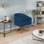 Kit 02 Poltronas Decorativas Sala de Estar Recepção Luiza Base Giratória de Madeira Suede Azul Marinho - Amarena Móveis