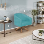 Kit 02 Poltronas Decorativas Sala de Estar Recepção Luiza Base Giratória de Madeira Suede Azul Turquesa - Amarena Móveis