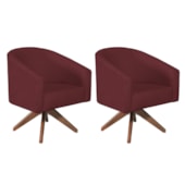 Kit 02 Poltronas Decorativas Sala de Estar Recepção Luiza Base Giratória de Madeira Suede Bordô - Amarena Móveis