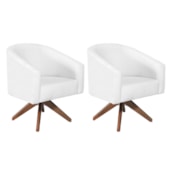 Kit 02 Poltronas Decorativas Sala de Estar Recepção Luiza Base Giratória de Madeira Suede Branco - Amarena Móveis