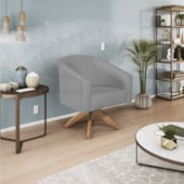 Kit 02 Poltronas Decorativas Sala de Estar Recepção Luiza Base Giratória de Madeira Suede Cinza - Amarena Móveis