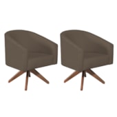 Kit 02 Poltronas Decorativas Sala de Estar Recepção Luiza Base Giratória de Madeira Suede Marrom - Amarena Móveis