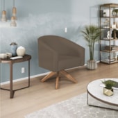 Kit 02 Poltronas Decorativas Sala de Estar Recepção Luiza Base Giratória de Madeira Suede Marrom - Amarena Móveis