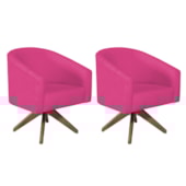 Kit 02 Poltronas Decorativas Sala de Estar Recepção Luiza Base Giratória de Madeira Suede Pink - Amarena Móveis