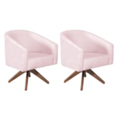 Kit 02 Poltronas Decorativas Sala de Estar Recepção Luiza Base Giratória de Madeira Suede Rosa Bebê - Amarena Móveis