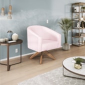 Kit 02 Poltronas Decorativas Sala de Estar Recepção Luiza Base Giratória de Madeira Suede Rosa Bebê - Amarena Móveis