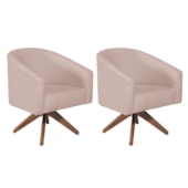 Kit 02 Poltronas Decorativas Sala de Estar Recepção Luiza Base Giratória de Madeira Suede Rosê - Amarena Móveis