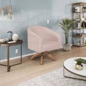 Kit 02 Poltronas Decorativas Sala de Estar Recepção Luiza Base Giratória de Madeira Suede Rosê - Amarena Móveis
