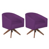 Kit 02 Poltronas Decorativas Sala de Estar Recepção Luiza Base Giratória de Madeira Suede Roxo - Amarena Móveis