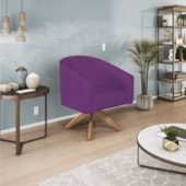 Kit 02 Poltronas Decorativas Sala de Estar Recepção Luiza Base Giratória de Madeira Suede Roxo - Amarena Móveis