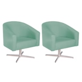 Kit 02 Poltronas Decorativas Sala de Estar Recepção Luiza Base Giratória de Metal Suede Azul Ciano - Amarena Móveis