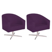 Kit 02 Poltronas Decorativas Sala de Estar Recepção Luiza Base Giratória de Metal Suede Roxo - Amarena Móveis