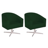 Kit 02 Poltronas Decorativas Sala de Estar Recepção Luiza Base Giratória de Metal Suede Verde - Amarena Móveis