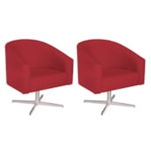 Kit 02 Poltronas Decorativas Sala de Estar Recepção Luiza Base Giratória de Metal Suede Vermelho - Amarena Móveis