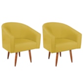 Kit 02 Poltronas Decorativas Sala de Estar Recepção Luiza Pés Palito Suede Amarelo - Amarena Móveis