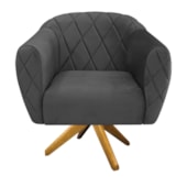 Kit 02 Poltronas Grazi Base Giratória de Madeira Linho Cinza Escuro - Amarena Móveis