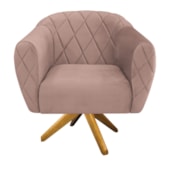 Kit 02 Poltronas Grazi Base Giratória de Madeira Linho Rosê - Amarena Móveis