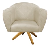 Kit 02 Poltronas Grazi Base Giratória de Madeira Sintético Nozes Linho Bege - Amarena Móveis
