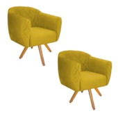 Kit 02 Poltronas Grazi Base Giratória de Madeira Suede Amarelo - Amarena Móveis