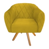 Kit 02 Poltronas Grazi Base Giratória de Madeira Suede Amarelo - Amarena Móveis