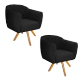 Kit 02 Poltronas Grazi Base Giratória de Madeira Suede Preto - Amarena Móveis