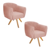 Kit 02 Poltronas Grazi Base Giratória de Madeira Suede Rosê - Amarena Móveis