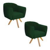 Kit 02 Poltronas Grazi Base Giratória de Madeira Suede Verde - Amarena Móveis