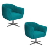 Kit 02 Poltronas Grazi Base Giratória de Metal Suede Azul Turquesa - Amarena Móveis