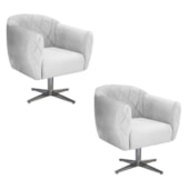 Kit 02 Poltronas Grazi Base Giratória de Metal Suede Branco - Amarena Móveis