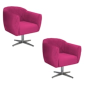 Kit 02 Poltronas Grazi Base Giratória de Metal Suede Pink - Amarena Móveis