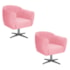 Kit 02 Poltronas Grazi Base Giratória de Metal Suede Rosa Bebê - Amarena Móveis