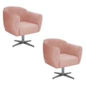 Kit 02 Poltronas Grazi Base Giratória de Metal Suede Rosê - Amarena Móveis