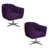 Kit 02 Poltronas Grazi Base Giratória de Metal Suede Roxo - Amarena Móveis