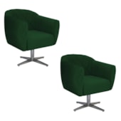 Kit 02 Poltronas Grazi Base Giratória de Metal Suede Verde - Amarena Móveis