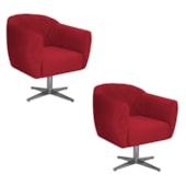 Kit 02 Poltronas Grazi Base Giratória de Metal Suede Vermelho - Amarena Móveis