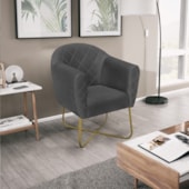 Kit 02 Poltronas Grazi Base X Dourada Linho Cinza Escuro - Amarena Móveis