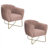 Kit 02 Poltronas Grazi Base X Dourada Linho Rosê - Amarena Móveis
