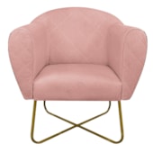 Kit 02 Poltronas Grazi Base X  Dourada Sintético Nozes Linho Rosê - Amarena Móveis