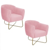 Kit 02 Poltronas Grazi Base X Dourada Suede Rosa Bebê - Amarena Móveis