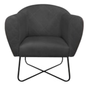 Kit 02 Poltronas Grazi Base X Preta Sintético Nozes Linho Cinza Escuro - Amarena Móveis