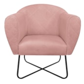 Kit 02 Poltronas Grazi Base X Preta Sintético Nozes Linho Rosê - Amarena Móveis