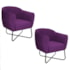 Kit 02 Poltronas Grazi Base X Preta Suede Roxo - Amarena Móveis