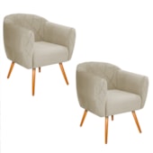 Kit 02 Poltronas Grazi Pés Palito Linho Bege - Amarena Móveis